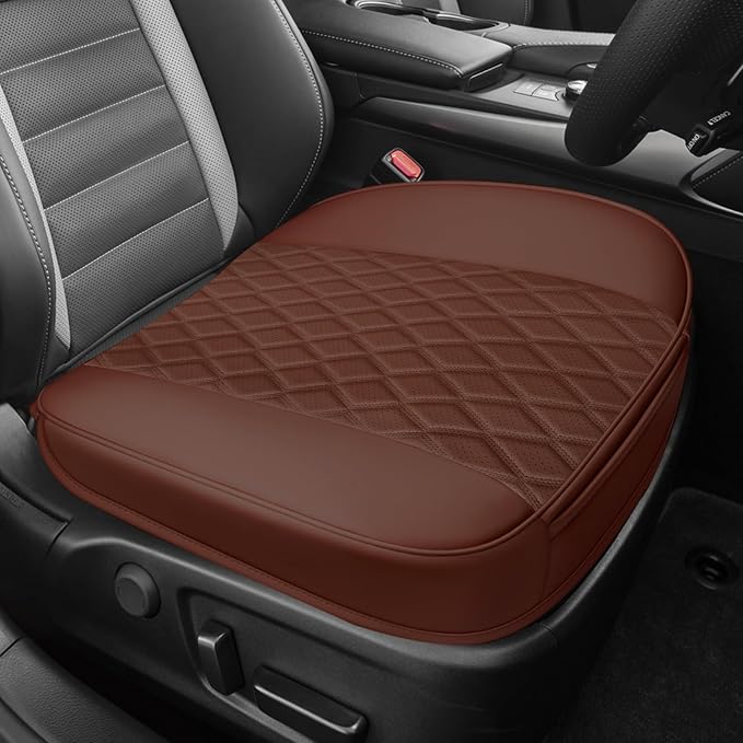 Leather Front Car Seat Cover, Anti-Slip Car Seat Bottom Covers, Full Wrapped Bottom Seat Protectors with Storage Pocket, Universal Comfortable Seat Cushion Fit Vehicles SUVs Trucks (Coffee)