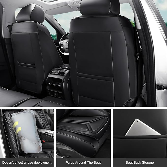 Car Seat Covers Front Seats Black, Premium Leather Car Seat Covers, Waterproof and Breathable Seat Covers, Universal Car Seat Protector Fit for Cars, Trucks, SUVs, Pick-ups
