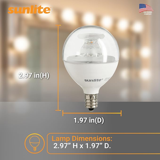 Sunlite G16.5 Light Bulb LED, 5 Watts (40W Equiv.), 350 Lumens, Dimmable, Type G Globe Shape E12 Candelabra Base, Short Bulbs, Vanity Mirror Bulbs, 2700K Soft White, Clear, 6 Count