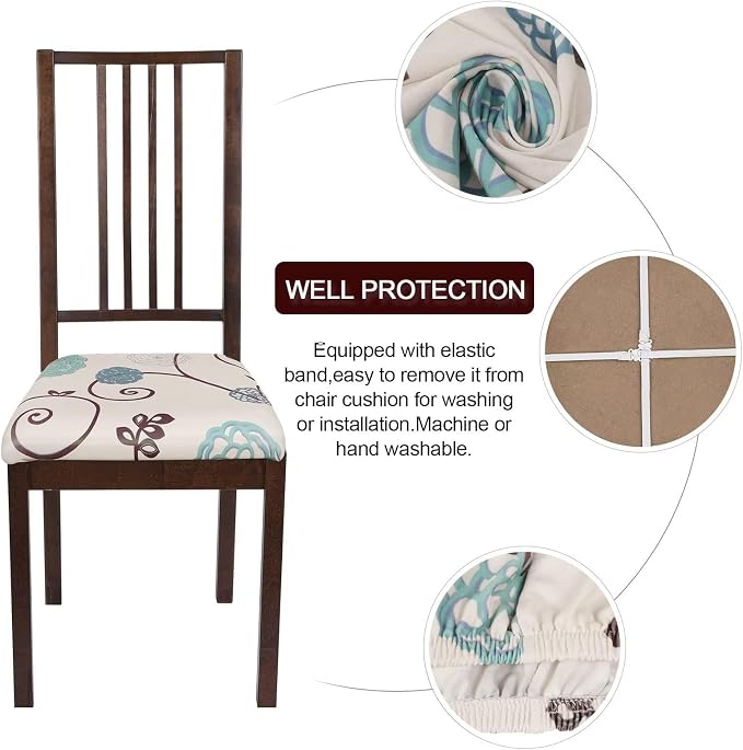SearchI Seat Covers for Dining Room Chairs Stretch Printed Chair Seat Covers Set of 2, Removable Washable Upholstered Chair Seat Protector Cushion Slipcovers for Kitchen, Office(Ball Flower)