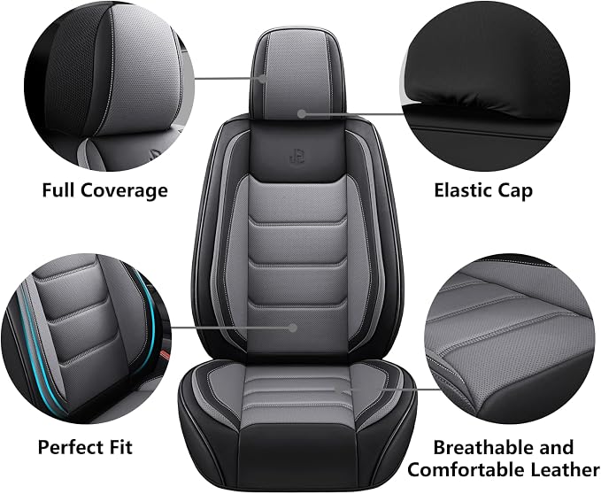Full Coverage Faux Leather Car Seat Covers Full Set,Automotive Seat Covers for Cars,SUVs Pick-up Truck, Car Seat Cushion, Black and Grey Seat Covers,Front Seat Cover,Car Seat Protector