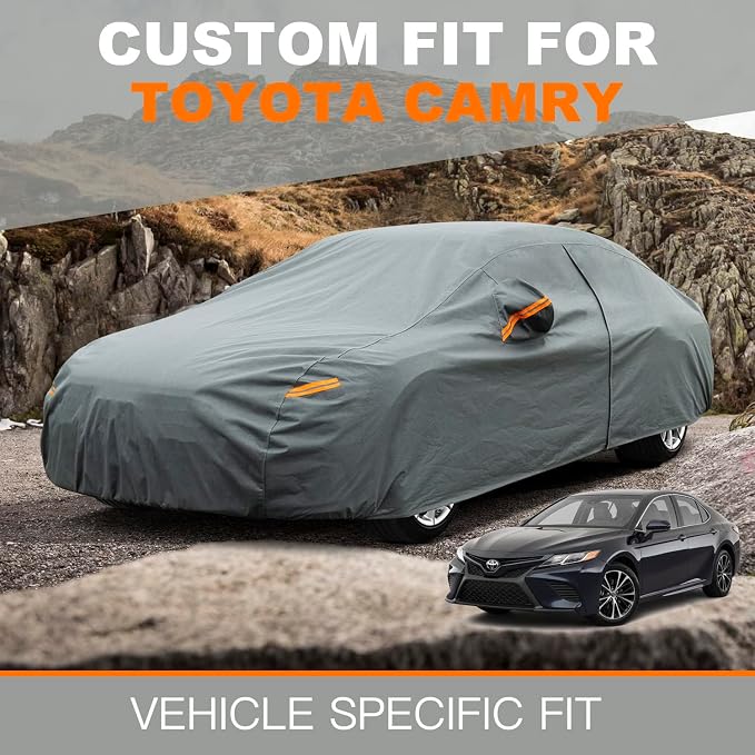 Kayme Heavy Duty Car Cover Custom Fit Toyota Camry Sedan/Solara Coupe (1996-2025), Waterproof All Weather for Automobiles, Full Exterior Covers Sun Rain UV Protection.