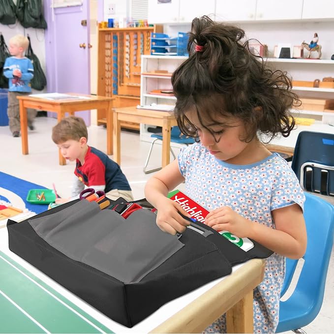 Chair Pockets for Classrooms, 15.7" × 18.9" – 6 Pockets Chairback Storage Organizer with Name Tag Window, Student Desk & Seat-Back Management for Books, Folders & School Supplies, Black