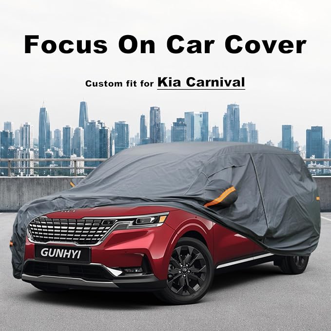 GUNHYI Premium Car Cover Custom Fit Kia Carnival, 16 Layers Heavy Duty Car Cover Waterproof All Weather with Zipper Door for Sun Rain Snow Dust Uv Protection