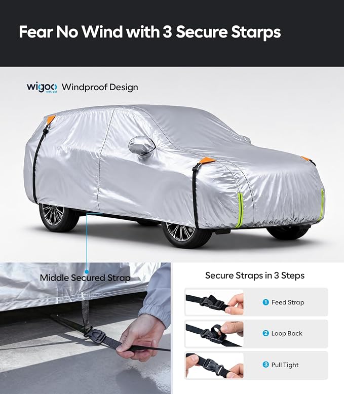 Wigoo Mercedes Benz GLE-Class Car Cover Accessories 2015-2026, Custom Fit Waterproof All Weather Outdoor Full SUV Cover, Windproof Sun UV Rain Snow Dust Protection, Door Zipper, Reflective Strips