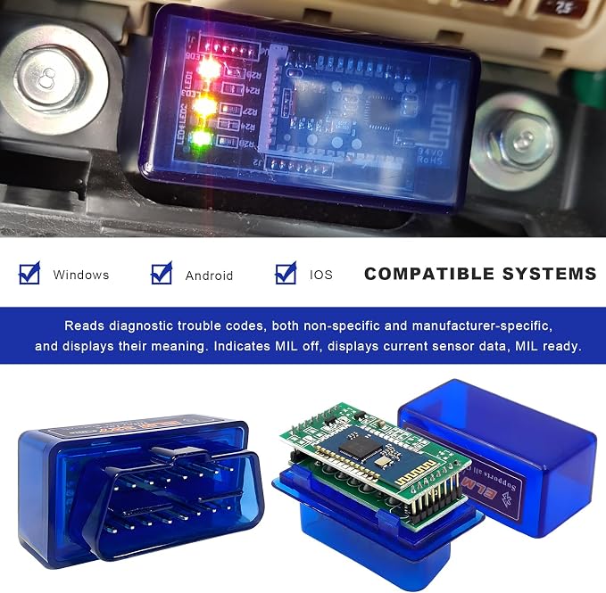 ELM327 OBDII Car Auto Diagnostic Scanner, OBD2 Bluetooth Scan Tool Mini Engine Fault Code Reader, Wireless Interface Adapter Portable Diagnostic Tool for Most OBDII Vehicles