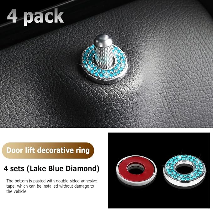 4PCS Bling Inner Car Door Lock Cover Stickers, Rhinestones Pull Rod Bolt Decorations, Crystal Auto Decals for Women Girls, Sparkly Car Door Lock Pin Caps for C Class C200L GLC260 C260L