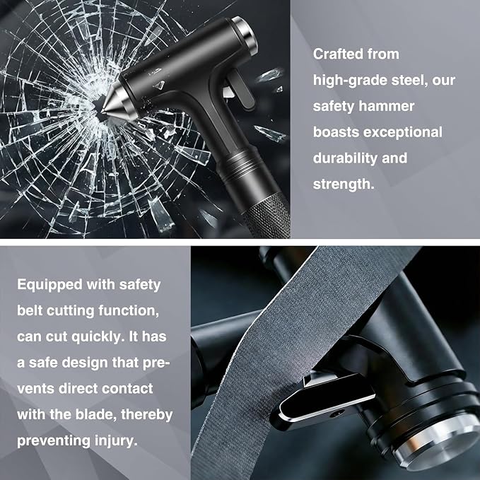 Tesla Glass Breaker Window Breaker Seatbelt Cutter Safety Hammer Car Window Breaker Tool Seatbelt Cutter Emergency Rescue Tools Metal Window Hammer Model Y/3/X/S Car Accessories (Black)