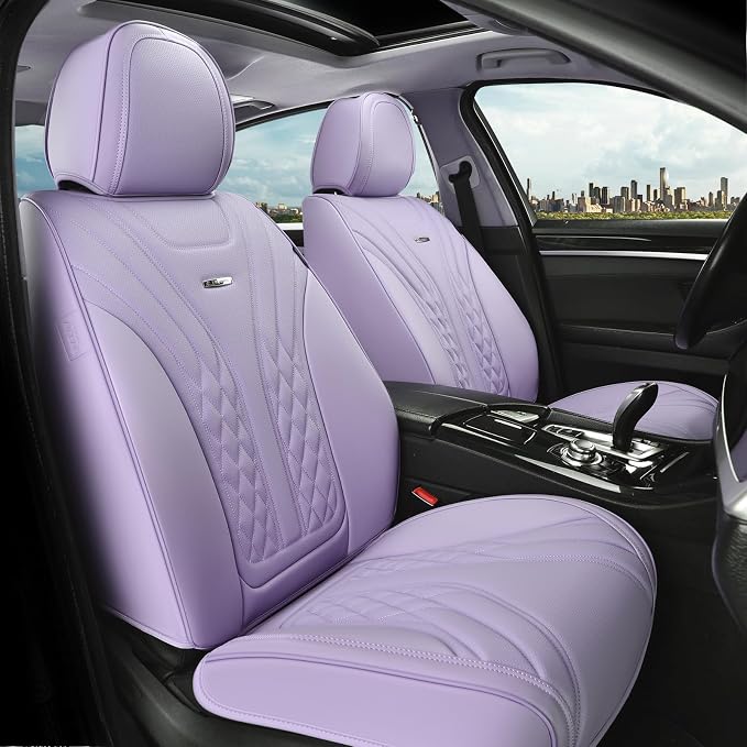 Coverado Car Seat Covers Full Set, 5 Seats Front Seat Cover and Back Seat Covers for Cars, Automotive Seat Covers Leather Waterproof Seat Covers, Purple Car Seat Protectors Universal for Cars