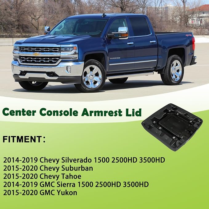 Front Seat Center Console Armrest Lid Black Compatible with 2014-2019 Chevrolet Chevy Silverado Suburban Tahoe GMC Sierra Yukon XL Replaces 22881398
