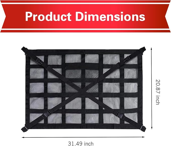 Double Layer Mesh Roof Storage Organizer, 31.5"x 21" Car Ceiling Cargo Net, Car Roof Storage, Overhead Net for SUV Truck Van Camping Travel Road Trip Essentials(Black)