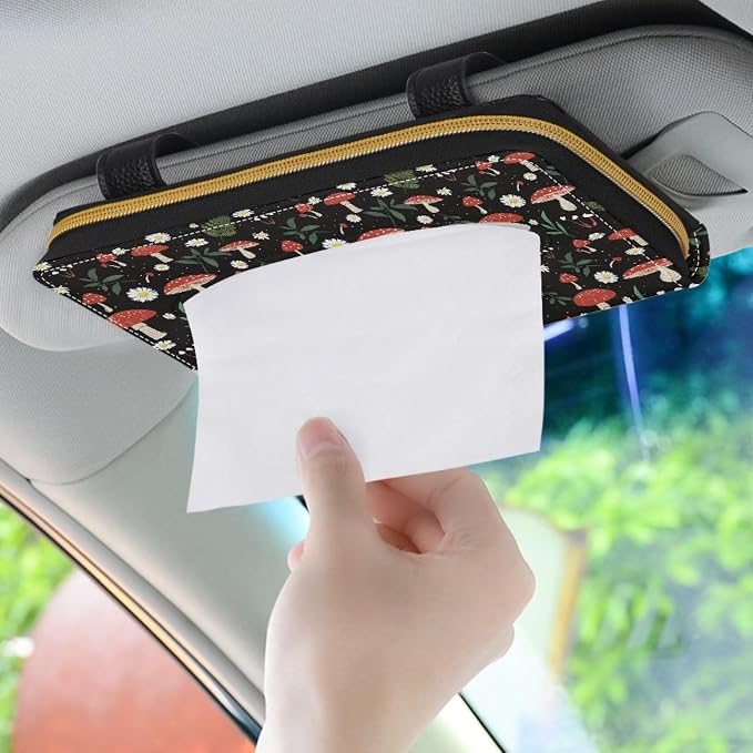 Mushroom Daisy Car Visor Tissue Holder for SUV Sedans Vans Premium Car Tissue Box PU Leather Wear Proof Universal Fit