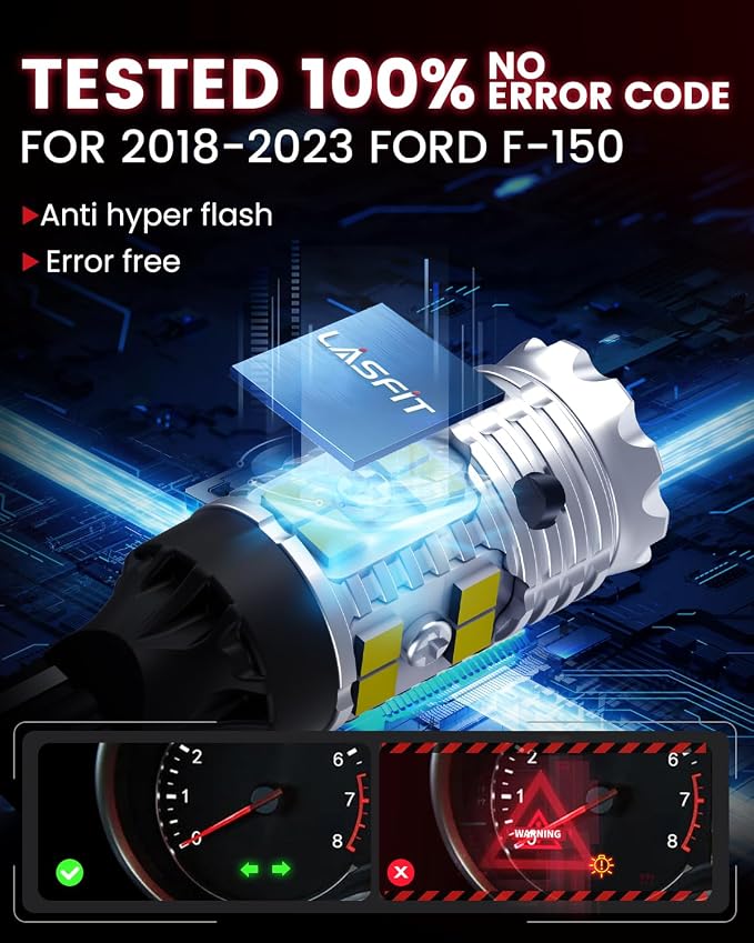 LASFIT for Ford F-150 Cargo Light and License Plate Light 194 168 2825/921 912 W5W LED Bulbs for 2018-2023, Canbus White Combo Kit, 6000K, Non-Polarity, Pack of 4