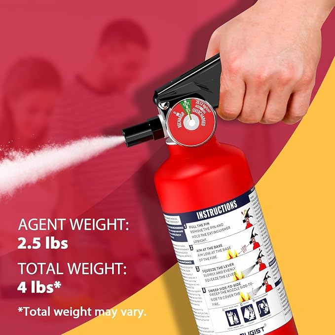 Ougist Pro Fire Extinguisher for Home, 1-A:10-B:C, Dry Chemical, 4 Pack | 2.5 Lb Dry Chemical Set for Small Household, Kitchen and Garage Fires with Quick-Release Handles for Easier Use