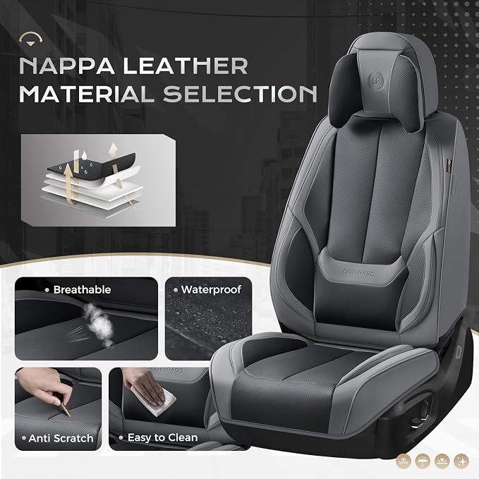 Coverado Car Seat Covers, Seat Covers for Cars, Waterproof Leather Auto Seat Protectors, Leather Car Seat Cushion, Car Interiors Accessories Universal Fit for Most Cars