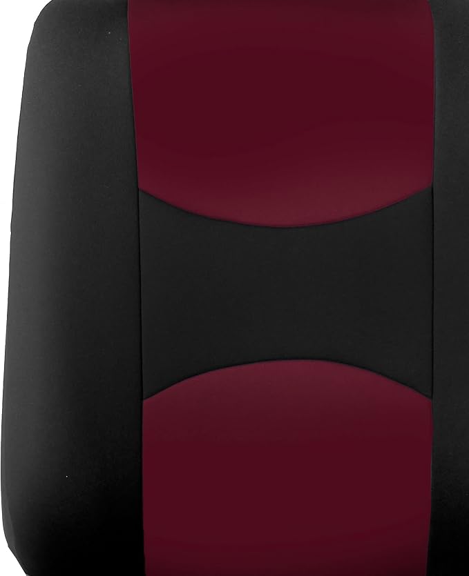 FH Group Cloth Car Seat Covers Set, Universal Fit Burgundy - Low Back Front, Solid Rear, Washable, for SUV, Sedan & Van