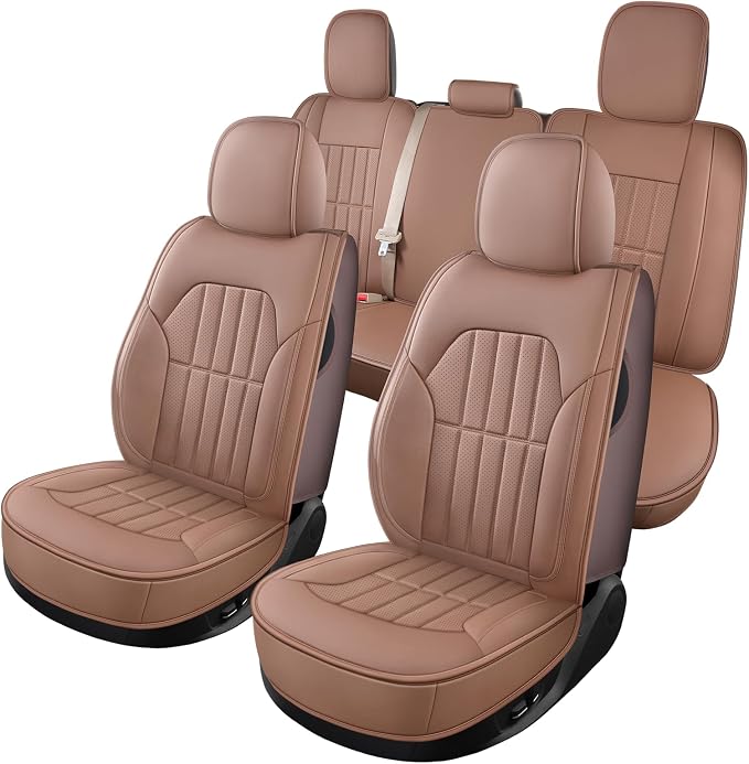 Truckiipa Seat Covers for Dodge Ram 1500 Full Set, Full Coverage Waterproof Leather Protectors Pickup Truck Accessories, Custom Fit for 2002-2026 Ram 1500 2500 3500 Crew Mega Cab, Brown