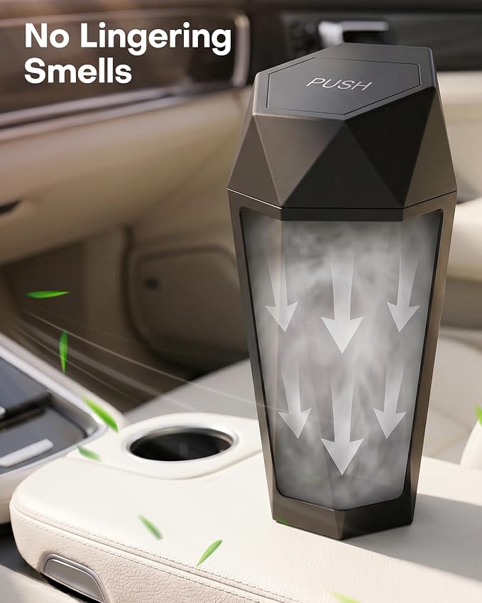 HOTOR Car Trash Can with Lid - 1 Pack, Mini Essential Car Accessories for Interior, Leakproof Car Garbage Can with 15 Attached Trash Bags, Multipurpose Car Organizers and Storage,Black