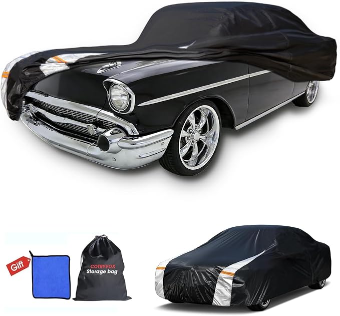 Multi-Layer Car Cover Custom Fit for Chevrolet Bel Air(1953-1957), 100% Waterproof All Weather for Automobiles, Gift with Towel, Heavy Duty Car Covers for Rain Sun UV Protection with Door Zipper.