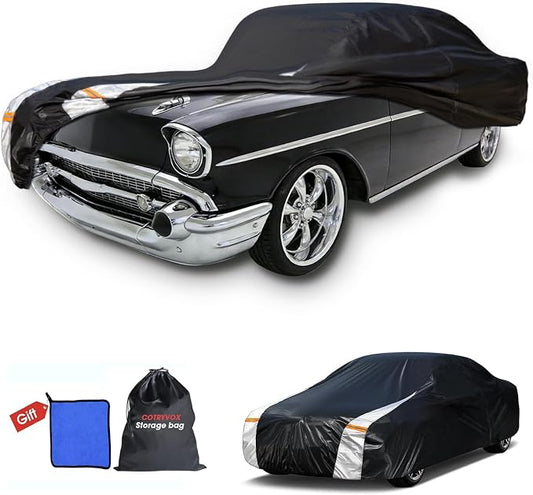 Multi-Layer Car Cover Custom Fit for Chevrolet Bel Air(1953-1957), 100% Waterproof All Weather for Automobiles, Gift with Towel, Heavy Duty Car Covers for Rain Sun UV Protection with Door Zipper.