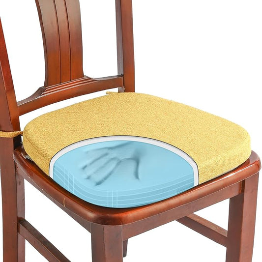 SINOSSO 1 Pack Memory Foam Chair Cushions for Dining Chair, Friendly Woven Fabric 16" U-Shape Comfortable Kitchen Chair Pad, Removable Slip Resistant Seat Cushion (1 Piece, Yellow)