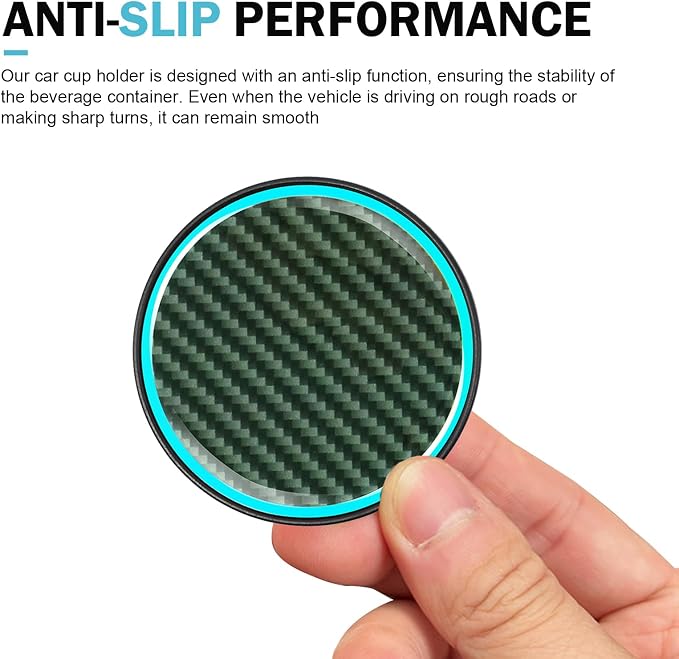 2 PCS Car Cup Holder Coaster, Luminous Carbon Fiber Non-Slip Embedded Coaster Pad, 2.83" Insert Water Bottle Holder Pads, Universal Car Interior Decoration Accessories Mat (Carbon Fiber)