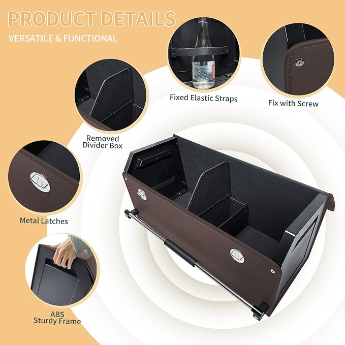 Trunk Organizer for Car with Lid Leather Trunk Organizer Car Organizer | SUV Trunk Organizer with Push-pull Handle Car Trunk Storage Organizer for Minivan, Truck, Sedan (Brown, 27.1 x 11.4 x 12.2in)