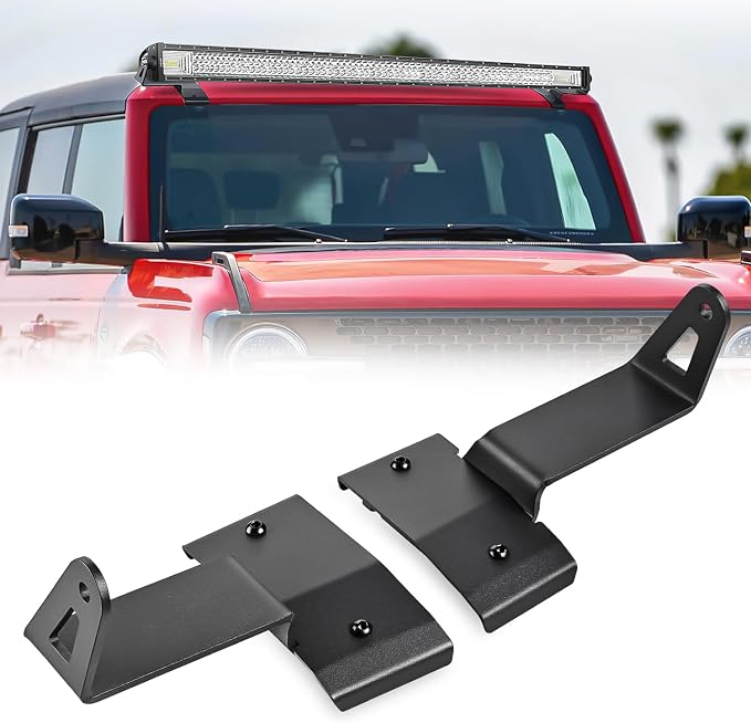 Nilight 2PCS 50” Straight LED Light Bar Mounting Bracket Over-Windshield Mount Kit for 2021 2022 2023 2024 2025 2026 Ford Bronco 2/4 Door Black(1 Pair)