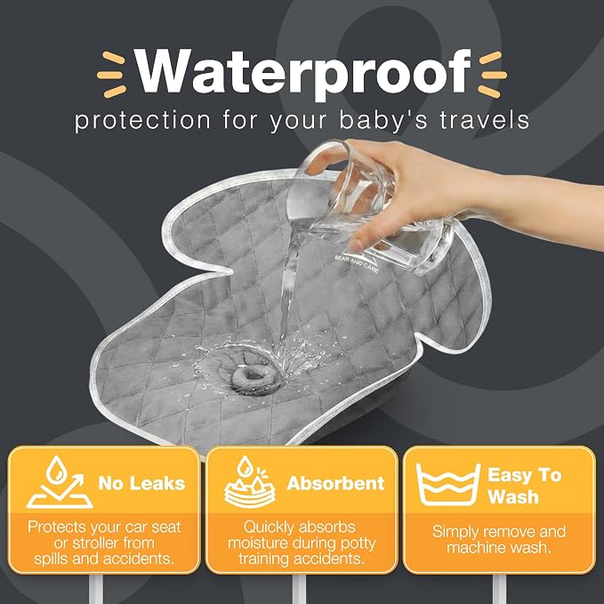 Bear and Care - Potty Training Car Seat Protector - Waterproof Car Seat Liner - Piddle Pads for Stroller, Toddlers & Baby Carseat - Travel-Friendly Washable Liner Mat for Spills Leak (Gray, Pack of 2)