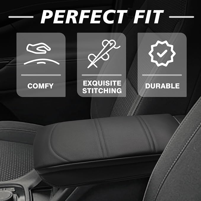 Muslogy Center Console Armrest Cover Fit for GMC Acadia 2017-2023 Accessories, Comfort Armrest Pad Console Lid Cushion Vegan Leather 1-Inch Extra Thick