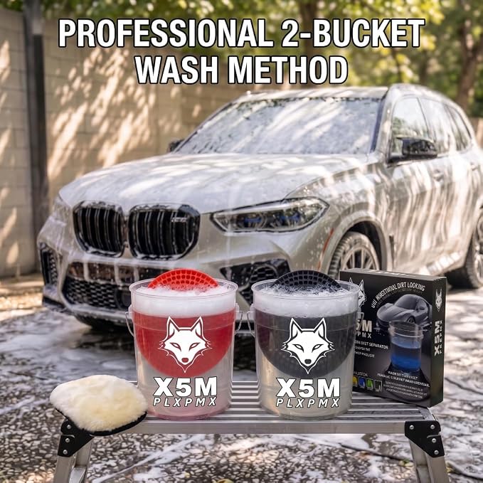 10.4" Heavy Duty Car Wash Bucket Insert (2-Pack) & Wash Mitt Kit - 10.6 oz Detailing Dirt Separator & Grit Trap, Scratch-Free Auto Wash, Fits 3.5 to 5 Gallon Buckets (Red Kit)