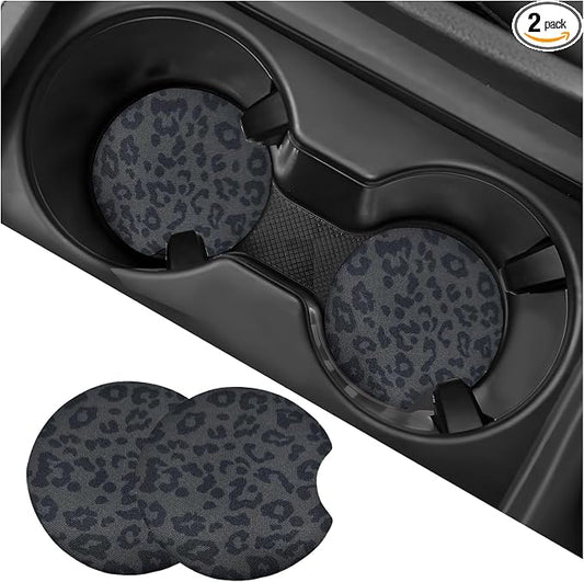 2PCS Car Cup Holder Coasters, Leopard Print Absorbent Rubber Insert Coaster with Finger Notch, Anti-Slip Drink Cup Mat Cute Vehicle Interior Accessories for Women Men (13)