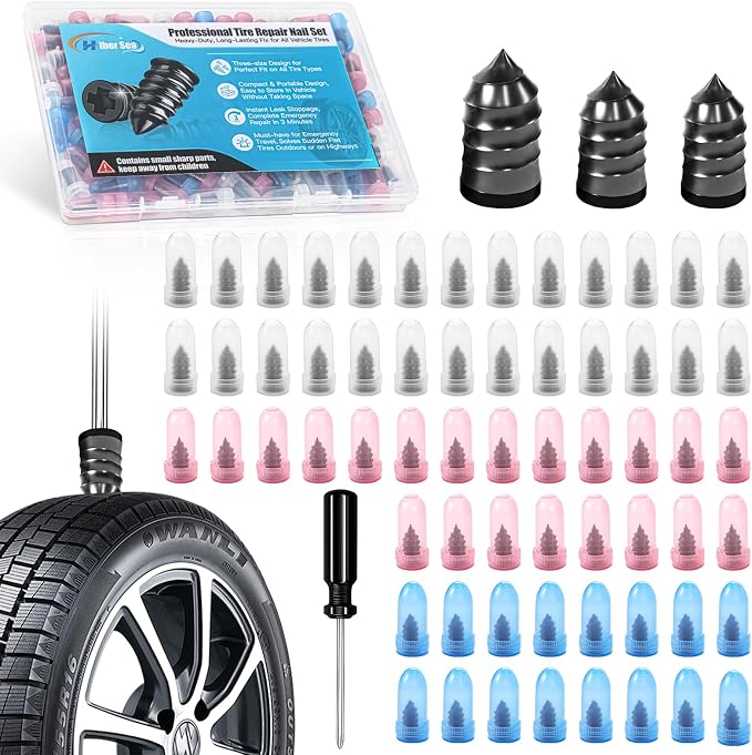 90 PCS Tire Repair Kit, 3 Sizes Tire Repair Screws Rubber Nails with Screwdriver, Fast Self-Service Flat Threaded Tire Plug Kit Puncture Fix Tool for Car, Motorcycle, Truck