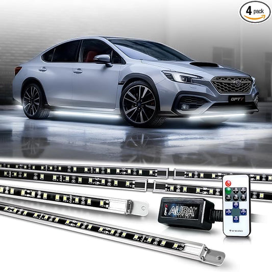 OPT7 Aura Aluminum White Underglow Lights for Car with Remote Control | Rigid LED Light Bars, Bright White Ground Glow, Waterproof Exterior Underbody Lighting, 12V Car Accessories, Universal Fit