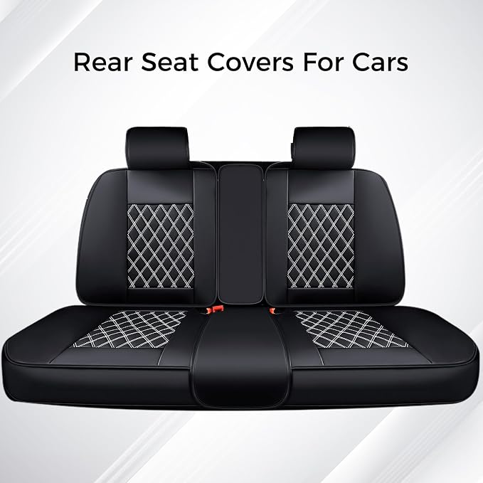Huidasource Rear Bench Car Seat Covers, Waterproof Leather Back Seat Cushion Cover, Back Seat Cover Compatible Universal Fit for Most Cars Sedan SUV Pickup Truck (Back Row/Black&White)