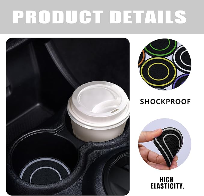 4 Pack Car Coasters for Cup Holder, 2.75 Inch Universal Auto Waterproof Coasters Silicon Insulation Cup Mats,No-Slip Anti Dust Insert Coaster for Woman Man, Suit for Vehicle Interior (Black/Gray)