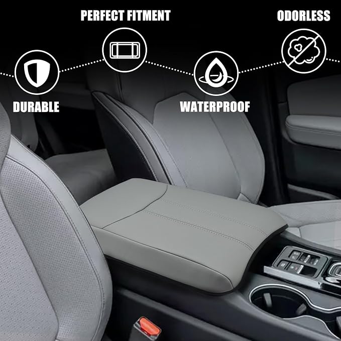 Muslogy Center Console Armrest Cover Fit for Honda Pilot 2023-2026, 2024-2026 Ridgeline/Passport Accessories, Comfort Armrest Pad Console Lid Cushion Vegan Leather Regular Thick (Gray)