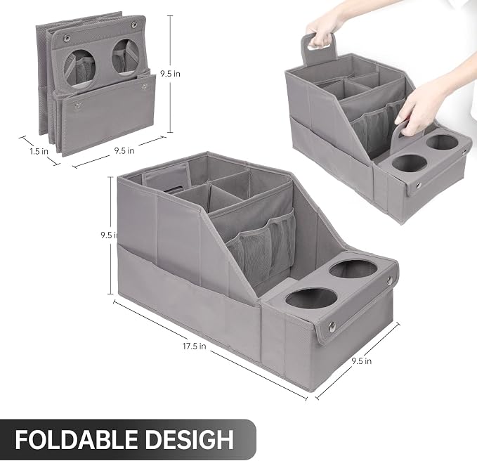 MULISOFT Car Seat Organizer - Backseat Organizer with 11 Storage Compartments and 2 Cup Holders for Travel, Kids | Made from durable Oxford fabric with a waterproof surface, anti-slip buckles, and a foldable design for easy storage.