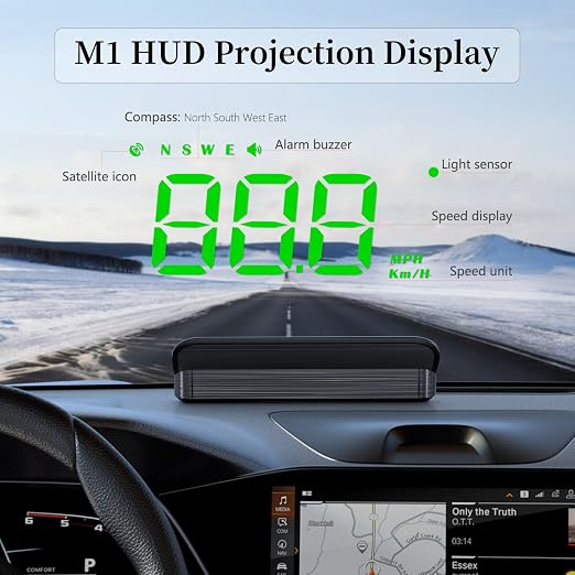 AZIJYV Heads Up Display for Cars,Windshield Speedometer Projector M1Green ,Digital GPS Speedometer with Speed,Driving Direction,Overspeed Alarm Fatigued Driving,GPS Mode for All Vehicles