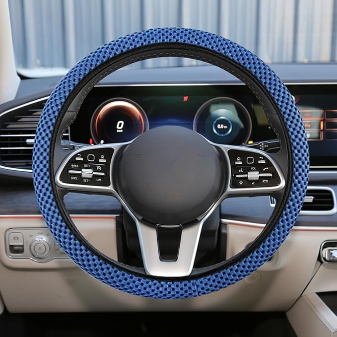 Elastic Stretch Steering Wheel Cover, for Men Women (Blue) | 15" Breathable Microfiber Ice Silk Steering Wheel Protector, Universal Anti-Slip Warm in Winter&Cool in Summer Car Accessory