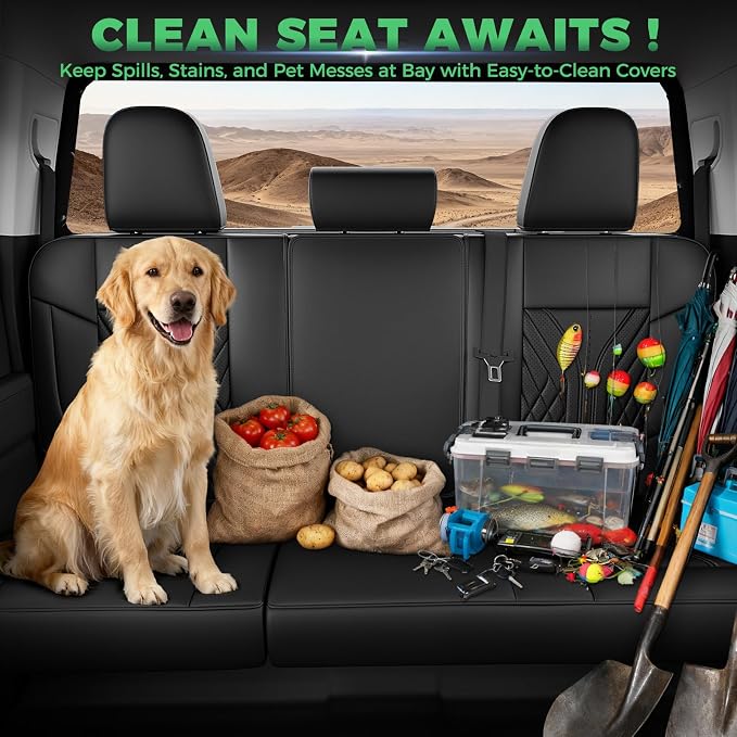 Truck Leather Seat Covers for Chevy Silverado Gmc Sierra 2019-2026 | Crew Cab 1500/2500/3500HD, Bucket Seat, NO Rear Seatback Storage, Scratch-resistant, Easy-clean, Pickup Protector, Full Set