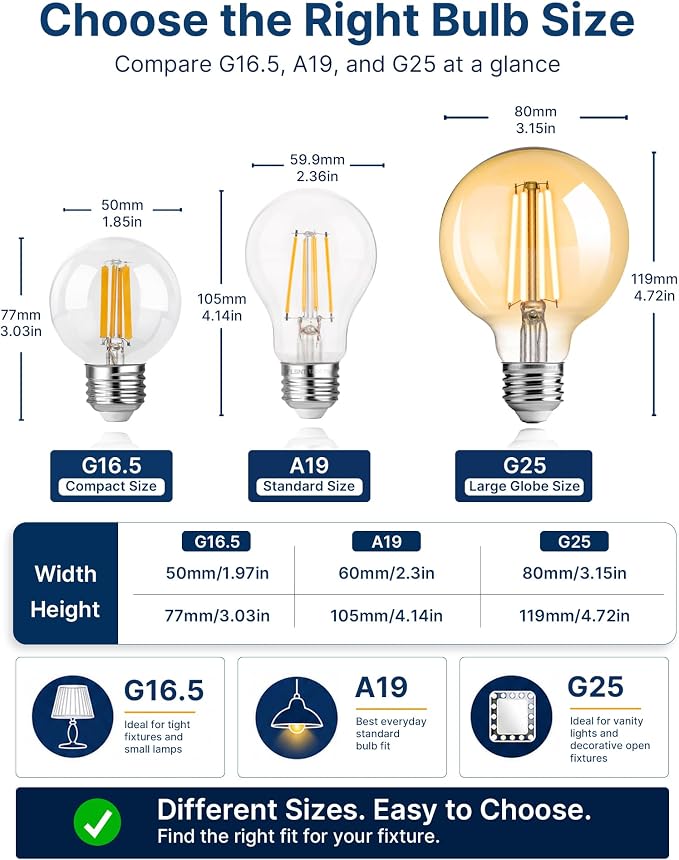 FLSNT 8 Pack Amber Glass LED Edison Bulbs, G25 Globe Light Bulbs 2200K Warm White, Dimmable Decorative Bulbs for Bathroom & Living Room, 40W Equivalent 400LM, CRI90+ E26 Base, UL Listed