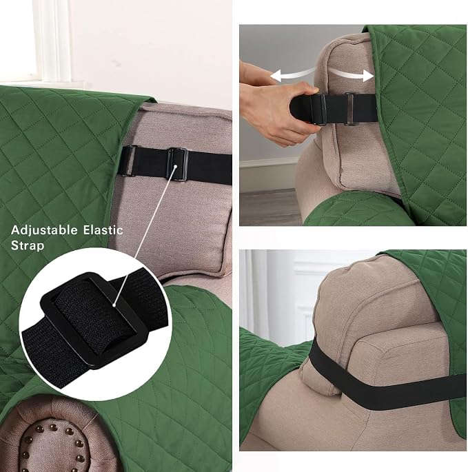 H.VERSAILTEX Water Resistant Christmas Chair Cover Reversible Chair Couch Slipcover Quilted Furniture Protector with Elastic Strap Washable Chair Cover(Armchair, Christmas Green/Christmas Red)