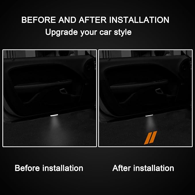 YOSRTER 2PCS Door Lights for Dodge Challenger Accessories LED Ghost Shadow Welcome Puddle Projection Lamps for Dodge Challenger Interior Accessories(Orange Double Stripe)