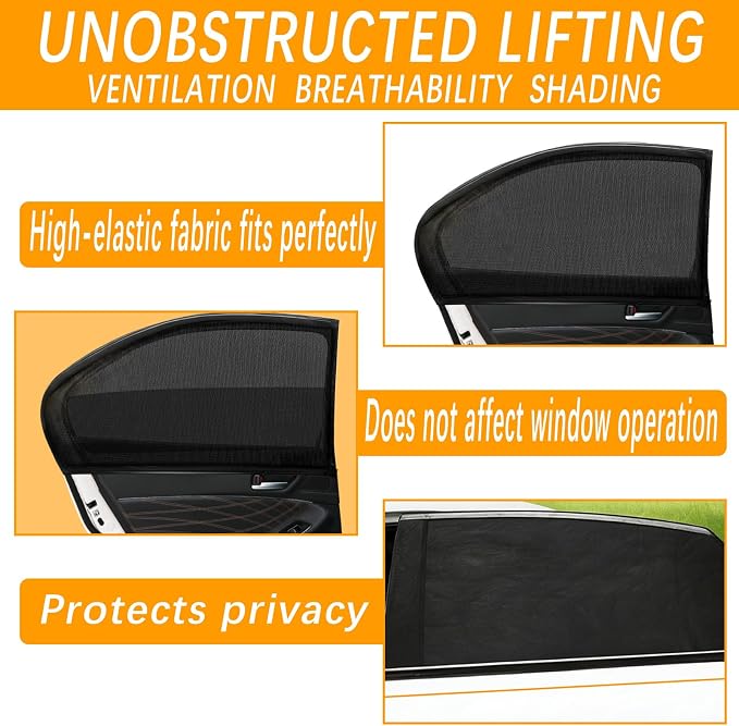 2 Pack car Window Shade Back Car Window Covers Shades,Sunshade for car Window Baby, UV Protection Breathable Spandex Window Covers, Universal Fit Most (99%) of Cars(Medium 42.5"x21.5")