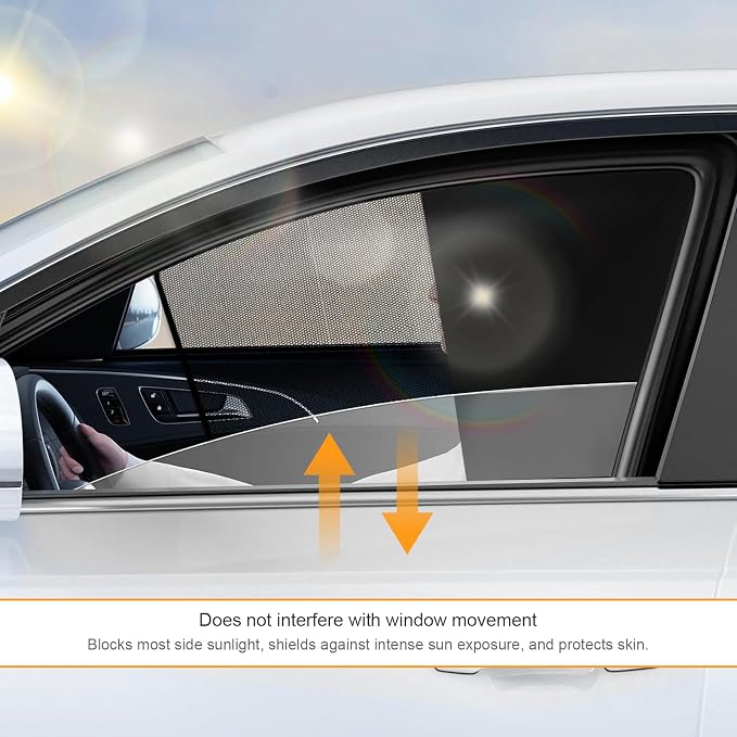 2 PCS Car Window Shades, Magnetic Half Blackout Auto Front Side Window Covers UV Protection, Breathable Double Layer Sun Shield Blocker for Driver Passenger, Car Accessories (Vertical)