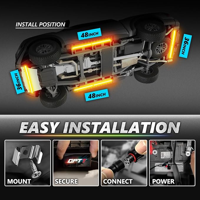OPT7 Aura Pro RGB Aluminum Truck Underglow Kit with App & Remote Control | Waterproof Rigid Light Bars, Multicolor Music Sync Lighting, Exterior Offroad Lights, Pickup Trucks & Jeeps Accessories, 12V
