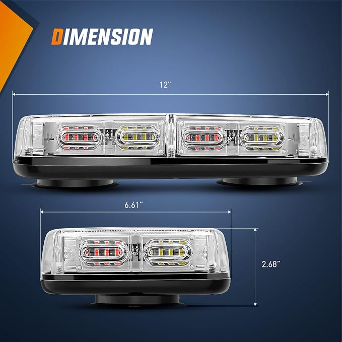 Nilight 12 Inch Roof Top Strobe Lights, 48LED Hazard Light Emergency Safety Warning LED Flashing Light Bar Magnetic Mount, 12V-24V Cars Trucks Tractors Snow Plows Construction