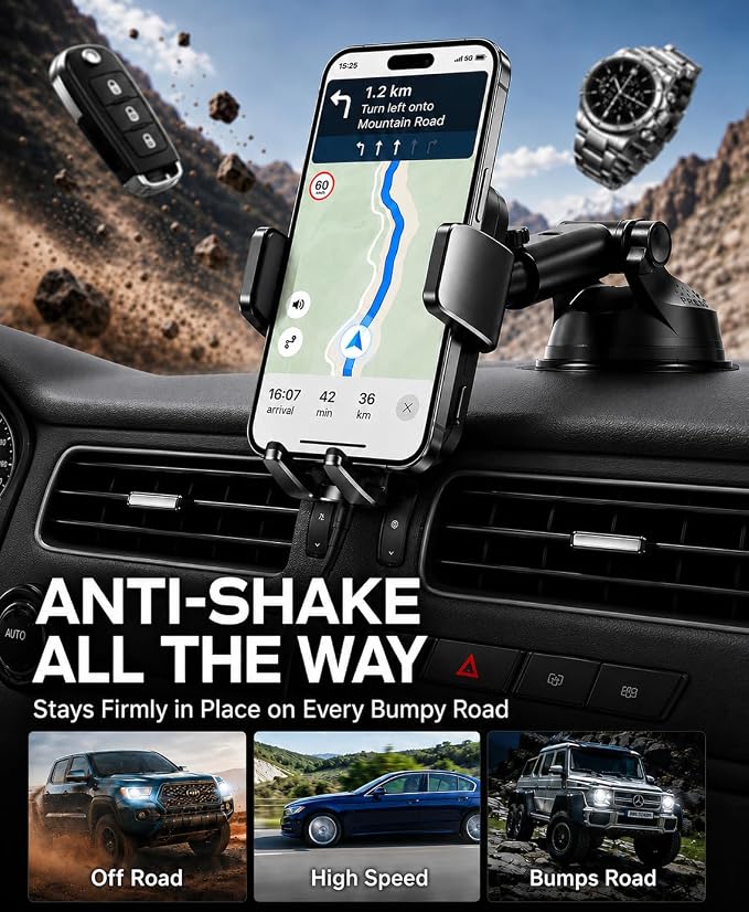 HTU 2026 Upgraded Wireless Car Charger Mount, 【Strongest Suction & Military-Grade Certs】 15W Fast Charging Auto-Clamping Phone Holder for Dash Windshield Air Vent, Fit for iPhone & Android, Jet Black
