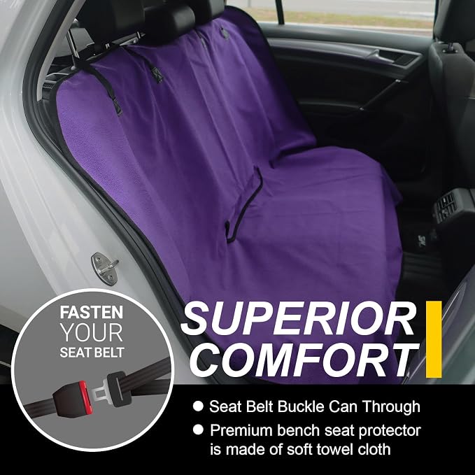 Back Seat Cover for Car Trucks Van SUV,Waterproof Rear Bench Towel Seat Covers for Dogs and Kids,Automotive Backseat Protector (Purple)